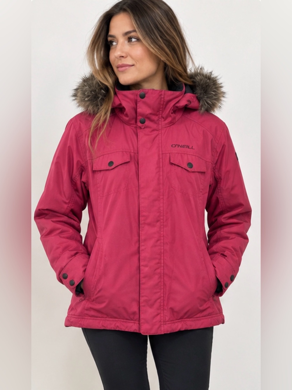 O'Neill Women's Pink Ski Jacket with Faux Fur Trim
